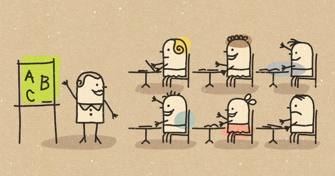 Hand drawn cartoon characters on textured background - children